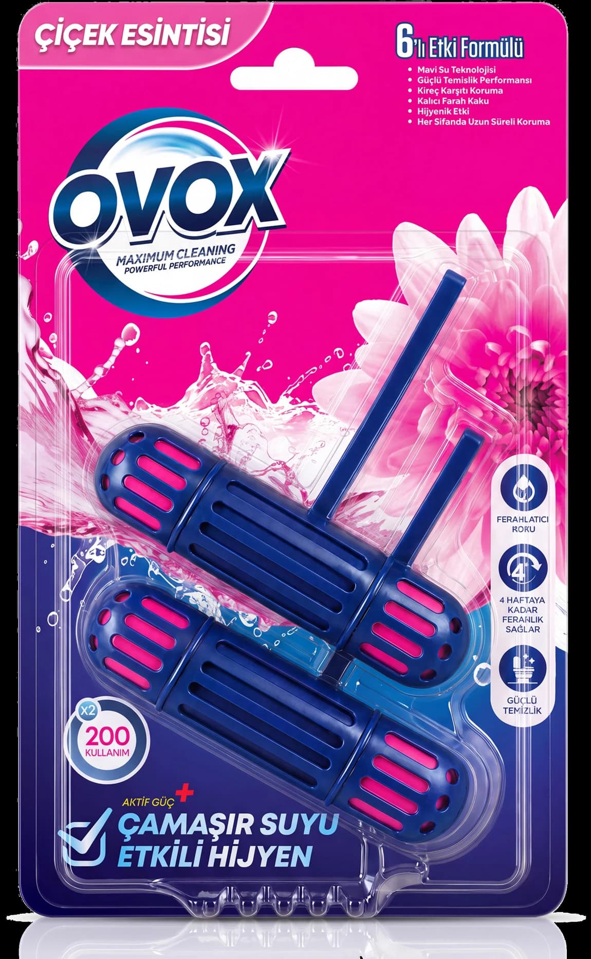 OVOX WC Blok Çiçek Esintisi İkili paket ambalajının ön yüzü