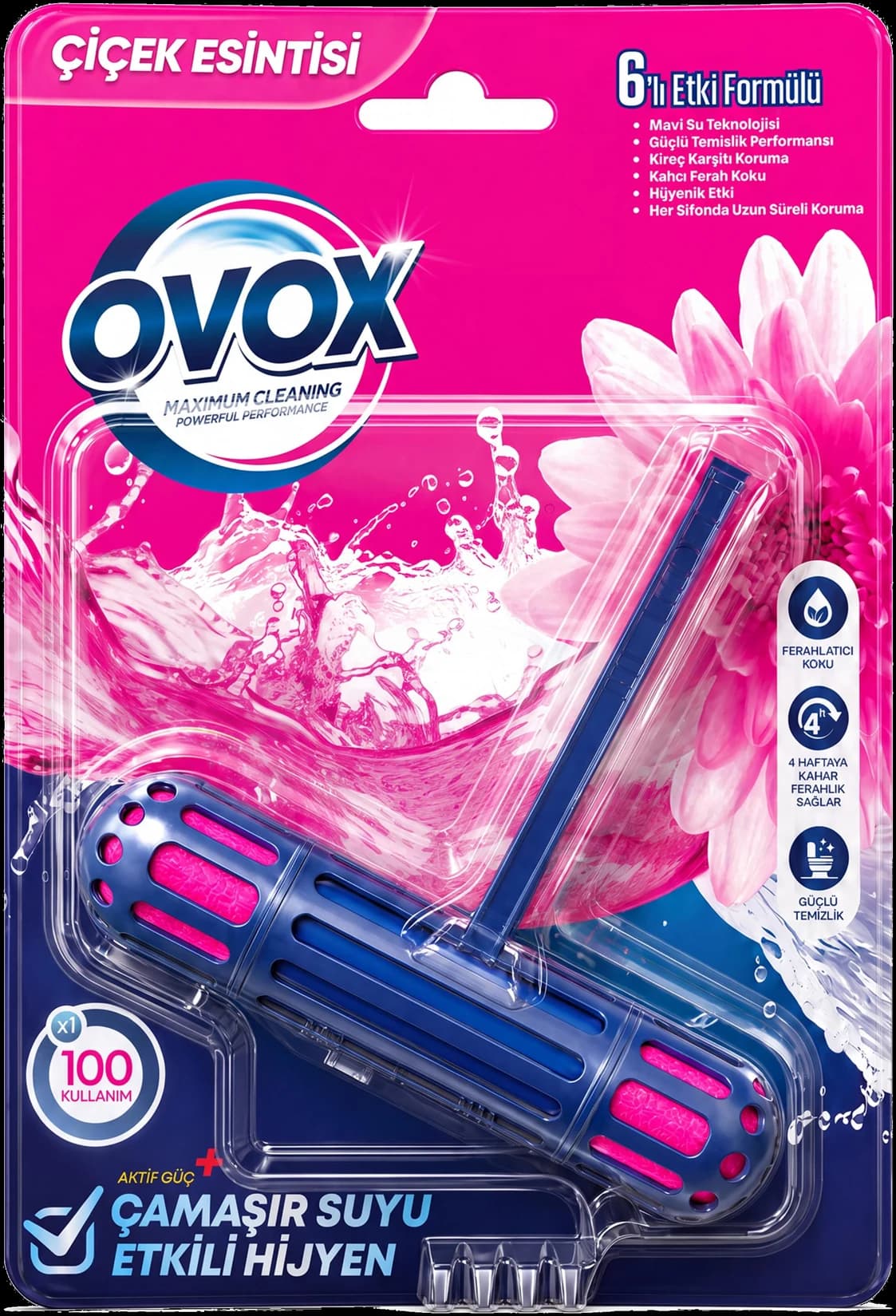 OVOX WC Blok Çiçek Esintisi Tekli paket ambalajının ön yüzü