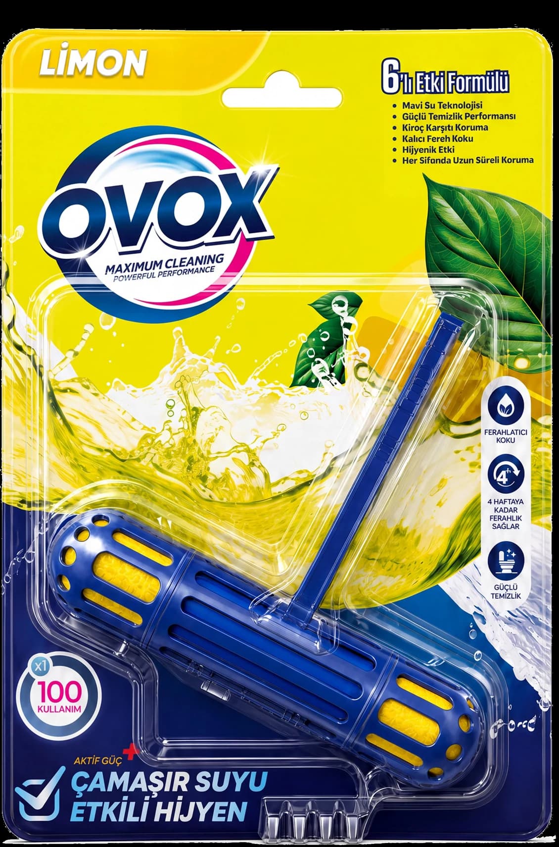 OVOX WC Blok Limon Tekli paket ambalajının ön yüzü