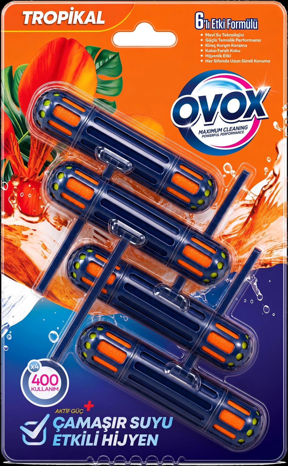 OVOX WC Blok Tropikal Dörtlü paket ambalajının ön yüzü