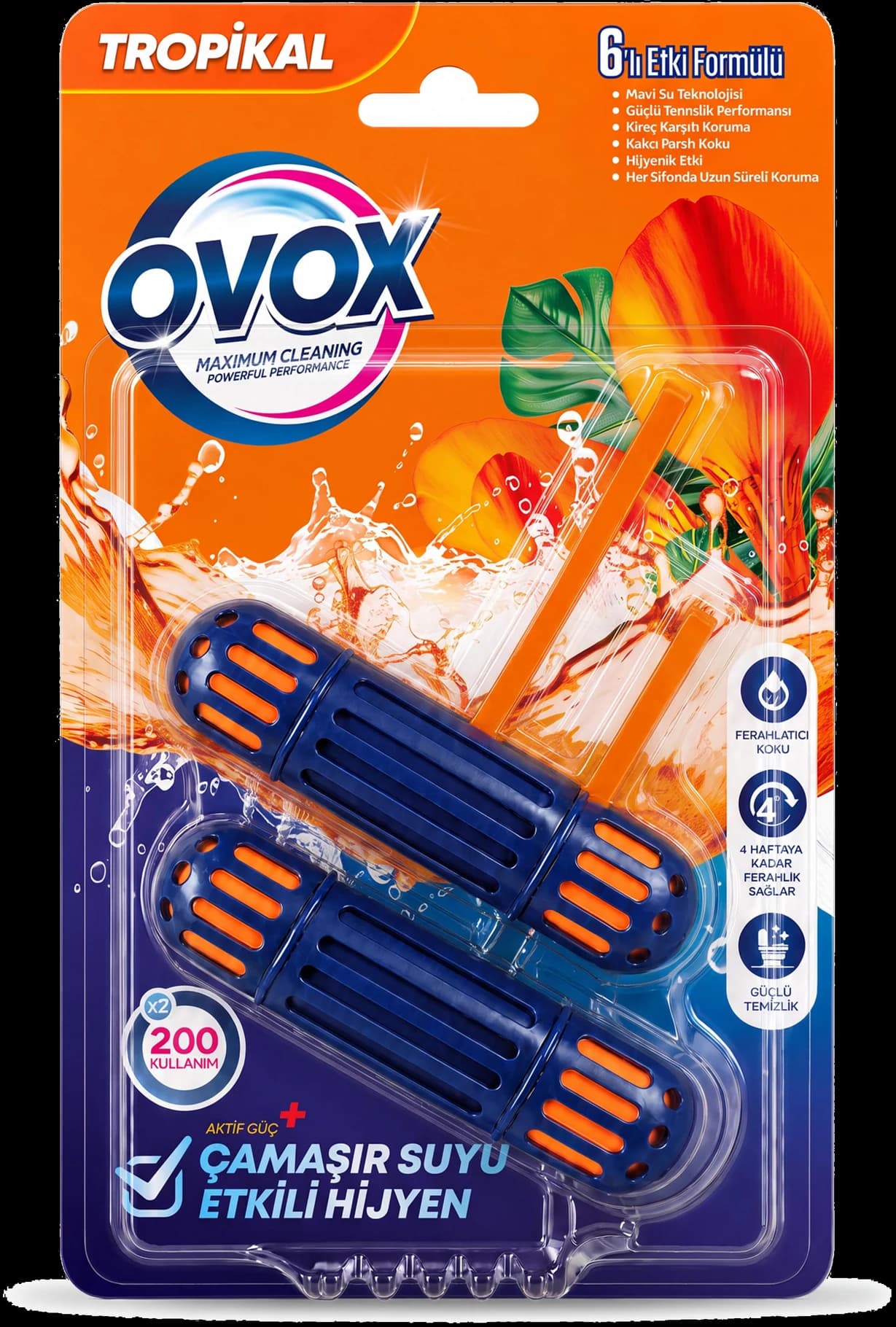 OVOX WC Blok Tropikal İkili paket ambalajının ön yüzü