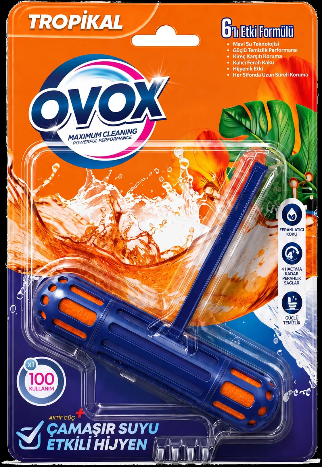 OVOX WC Blok Tropikal Tekli paket ambalajının ön yüzü