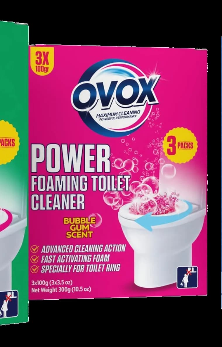 Bubble Gum Scent kokulu OVOX Power Foaming Toilet Cleaner kutusu
